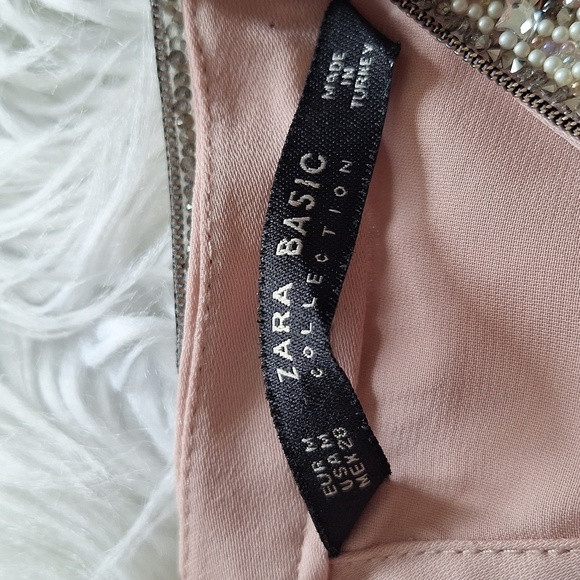 ZARA Sheer Blush Embellished Mock Neck Blouse - Picture 10 of 16